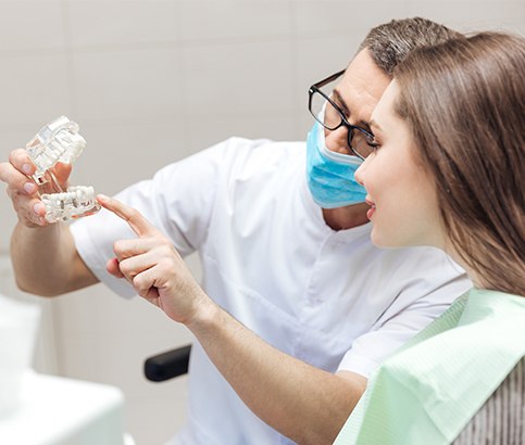 dentist showing a patient how dental implants work in Reno