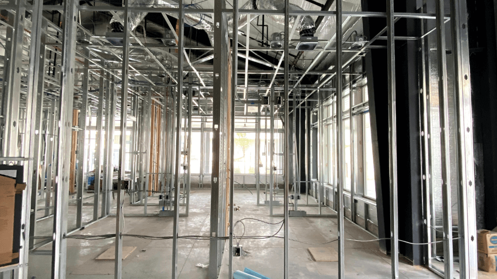 Wall studs up in dental office building