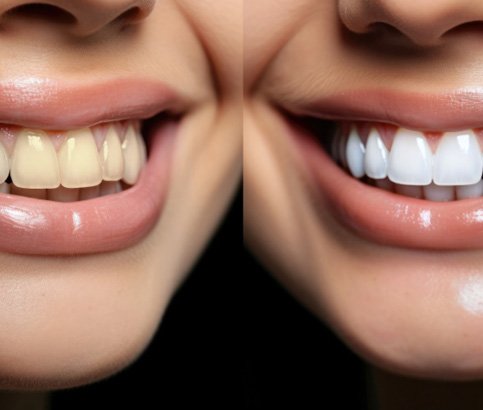 Before and after image of teeth whitening 