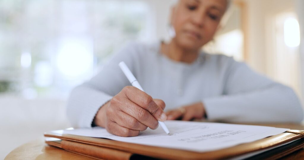 A woman making a checklist